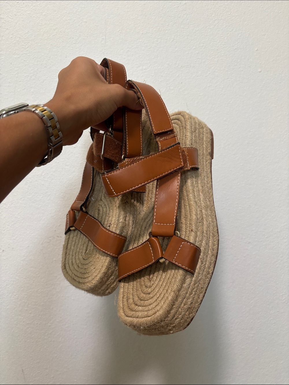 Zara Brown Leather Espadrille Platform Sandals